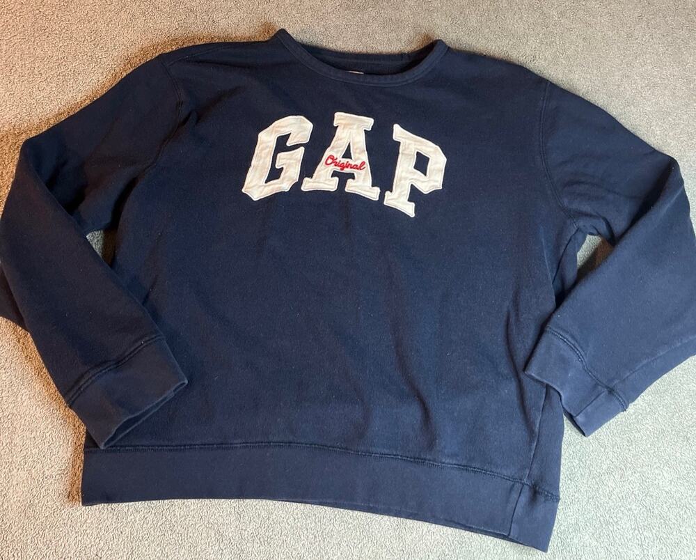 Gap Classic Original Fleece Navy Crewneck White Applique Logo Size Medium B274